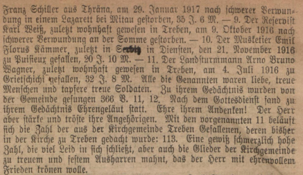 Auszug Heimatgrüße Altenburg Treben Juni 1917