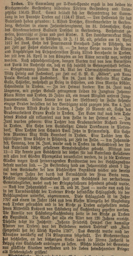 Auszug Heimatgrüße Altenburg Treben August 1917