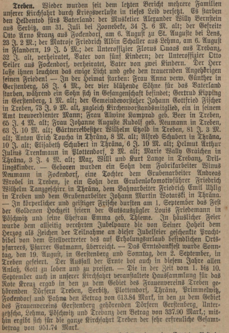 Auszug Heimatgrüße Altenburg Treben Oktober 1917