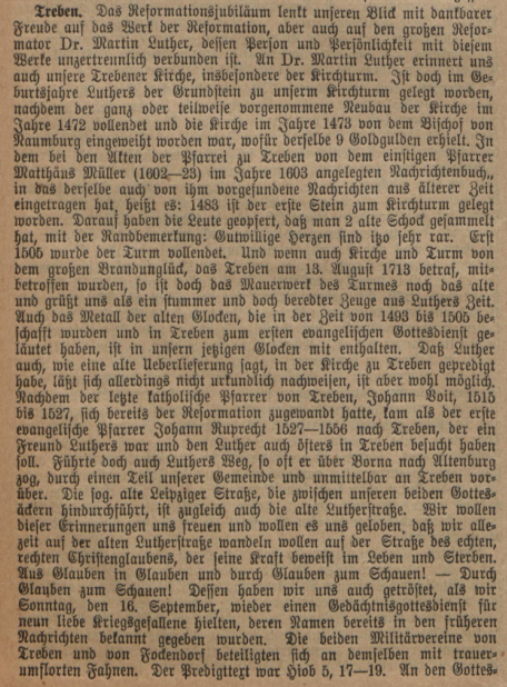 Auszug Heimatgrüße Altenburg Treben November 1917