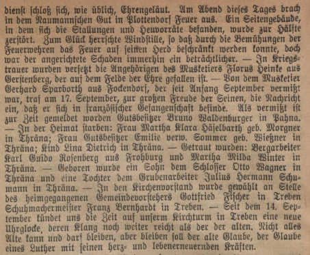 Auszug Heimatgrüße Altenburg Treben Dezember 1917